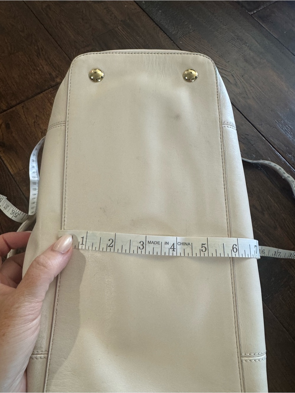 Coach Leather Satchel Bag in Light Cream and Gold Accents - Picture 11 of 16